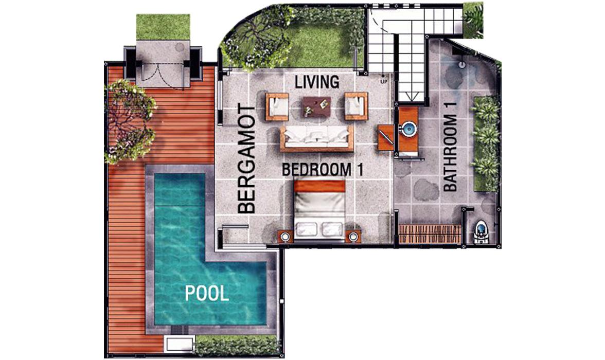 Blue Karma Oasis Seminyak - Deluxe Suite with Pool - Floorplan Bergamot Blue Karma Oasis Seminyak - Deluxe Suite with Pool - Floorplan Bergamot