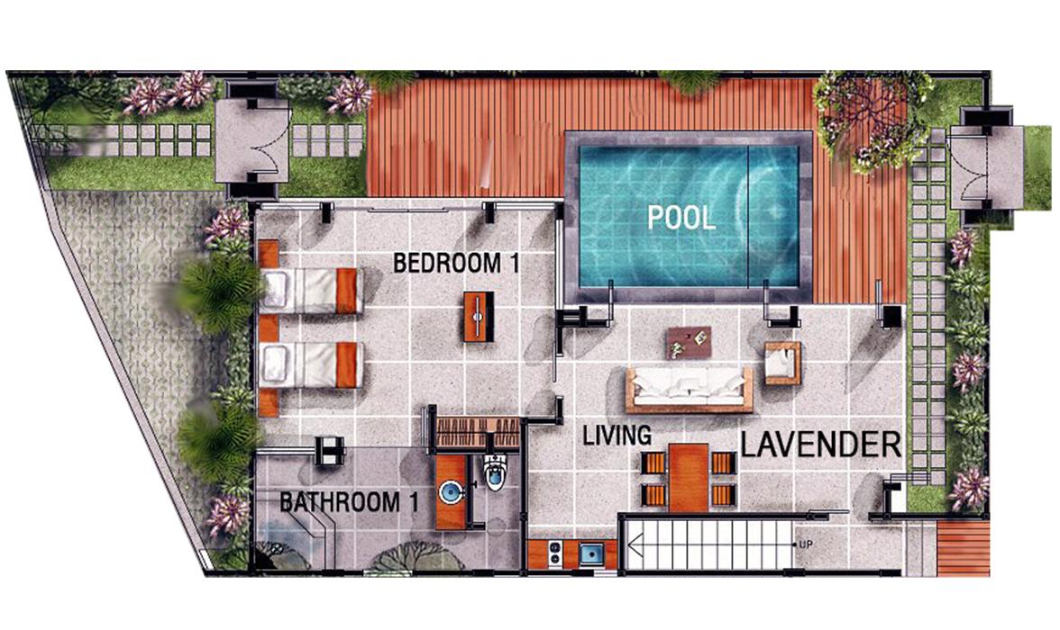 Blue Karma Oasis Seminyak - Deluxe Suite with Pool - Floorplan Lavender Blue Karma Oasis Seminyak - Deluxe Suite with Pool - Floorplan Lavender