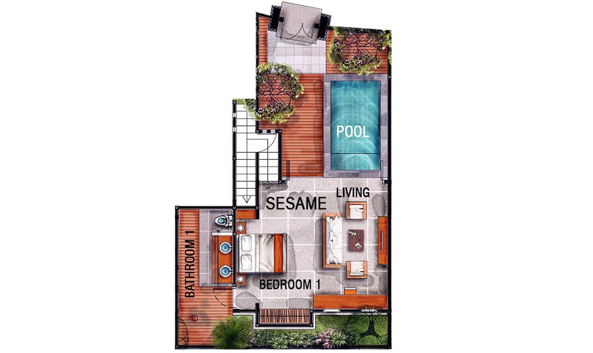 Blue Karma Oasis Seminyak - Superior Two Bedrooms with Pool - Floorplan Sesame Blue Karma Oasis Seminyak - Superior Two Bedrooms with Pool - Floorplan Sesame